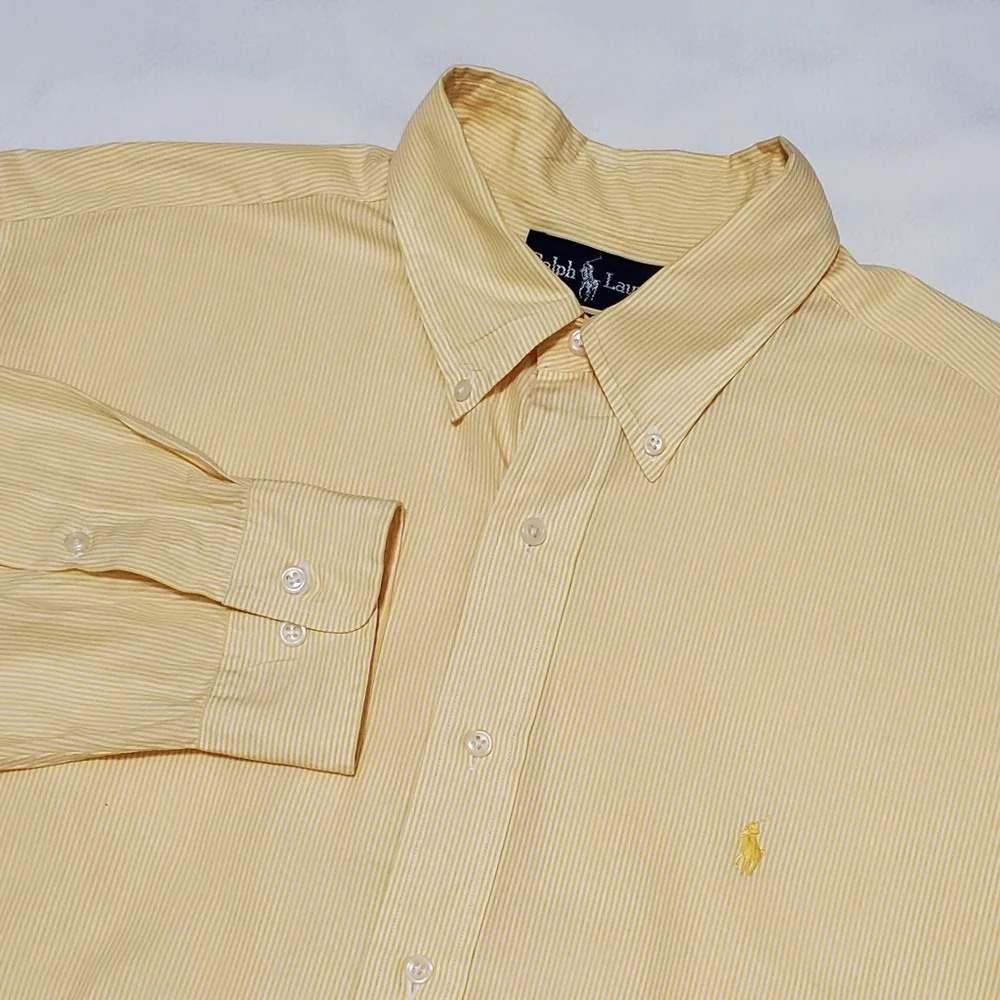 Ralph Lauren Yarmouth Yellow Striped Button Down Shirt 16.5 Neck - Picture 1 of 8